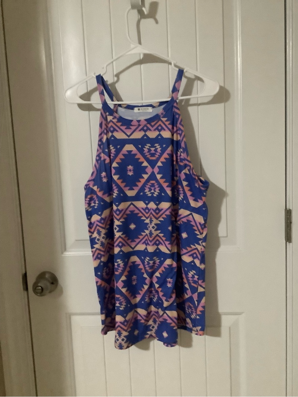 Aztec Print Women's Halter neck Tank Top in Vibrant Blue and Pink